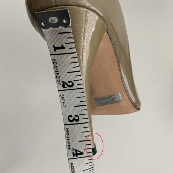Stuart Weitzman Heels Women Size 7.5 Beige Patent Leather Peep-toe Pumps - Picture 8 of 12